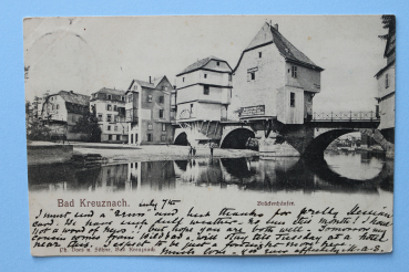 Ansichtskarte AK Bad Kreuznach 1899 Brückenhäuser Geschäfte Optiker Architektur Ortsansicht Rheinland Pfalz